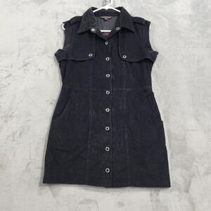 Latin Quarters Dress Womens S Black Corduroy Snap Front Collared Utility Mini